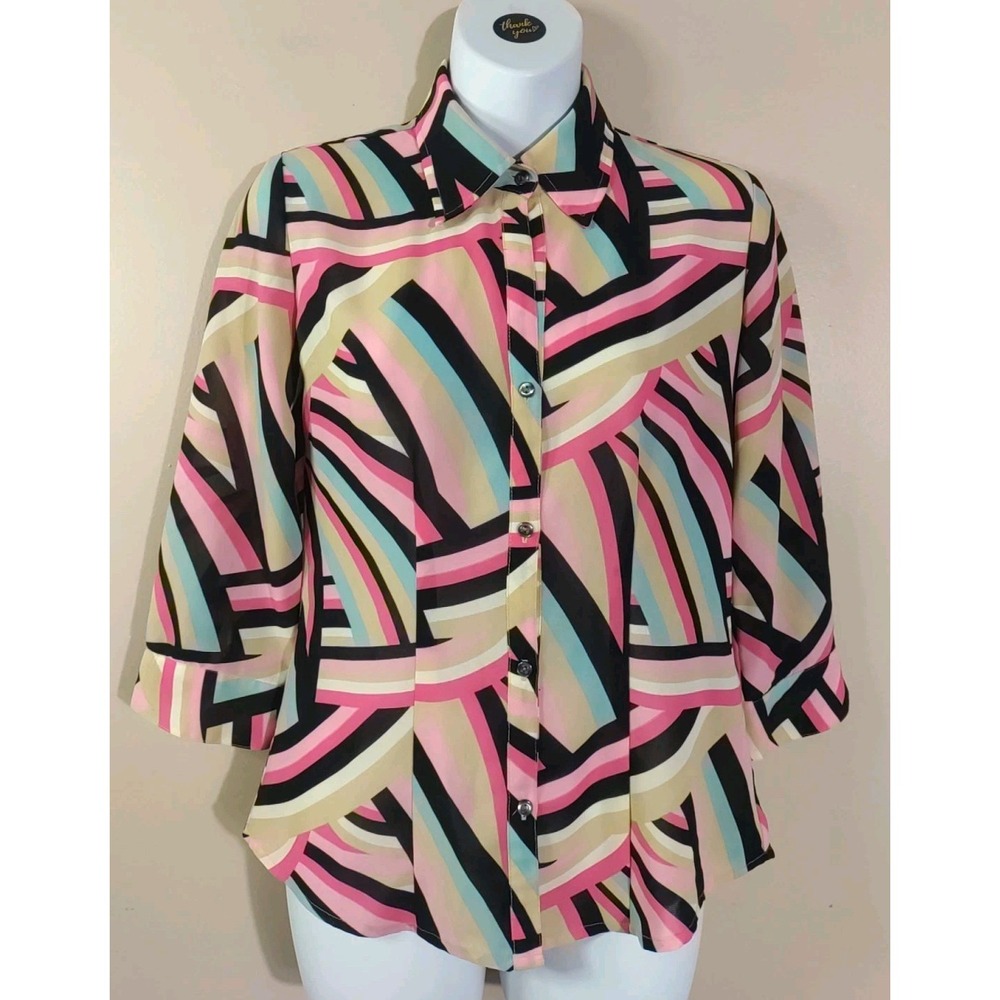 new york and companyโ abstract geometric retro-style Collared Top Size Xs